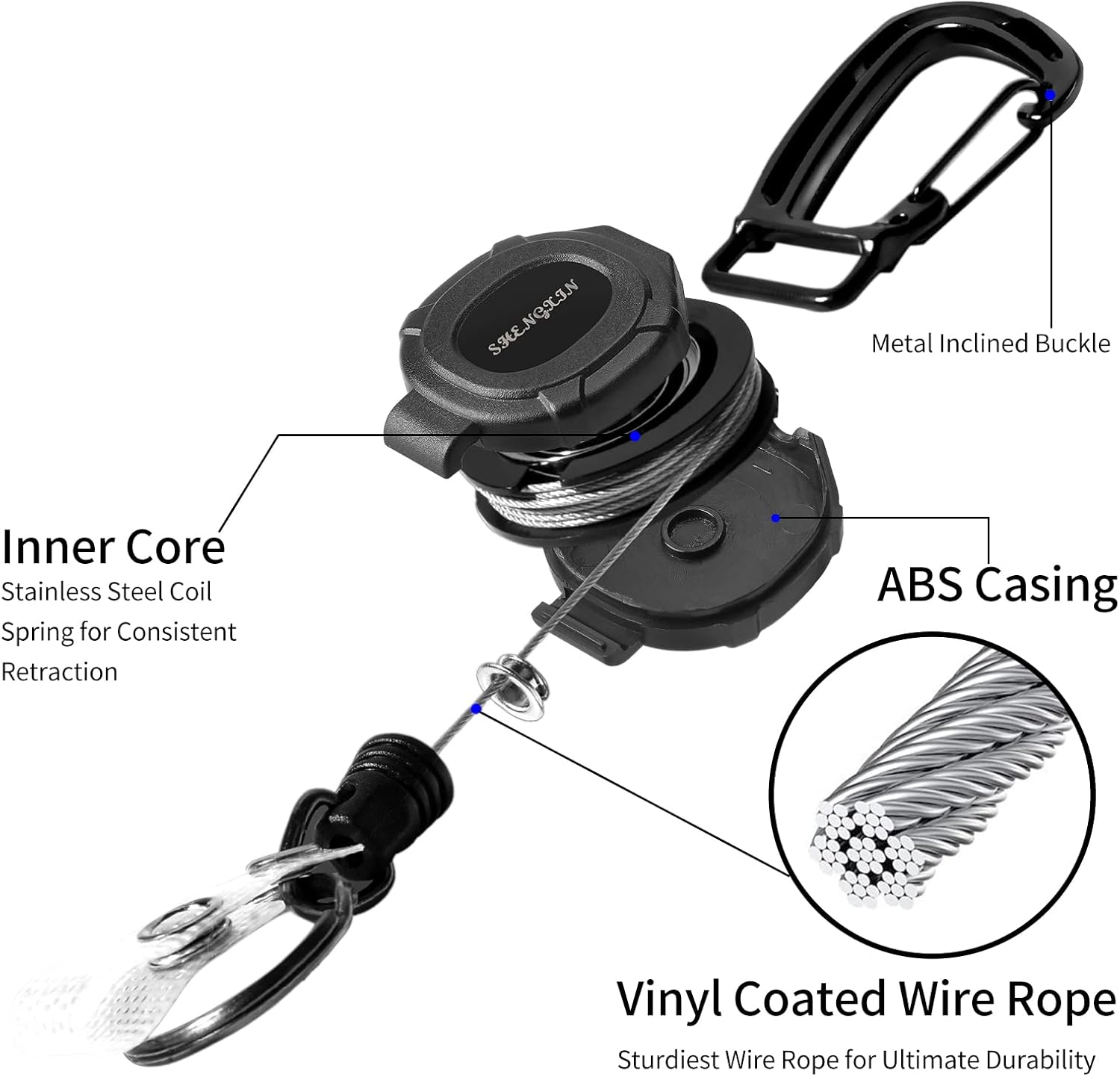 2 Pack Retractable Keychain Heavy Duty Carabiner Badge Holder, Tactical ID Badge Reel with 32” Steel Retractable Cord, 8.0 OZ - Image 6