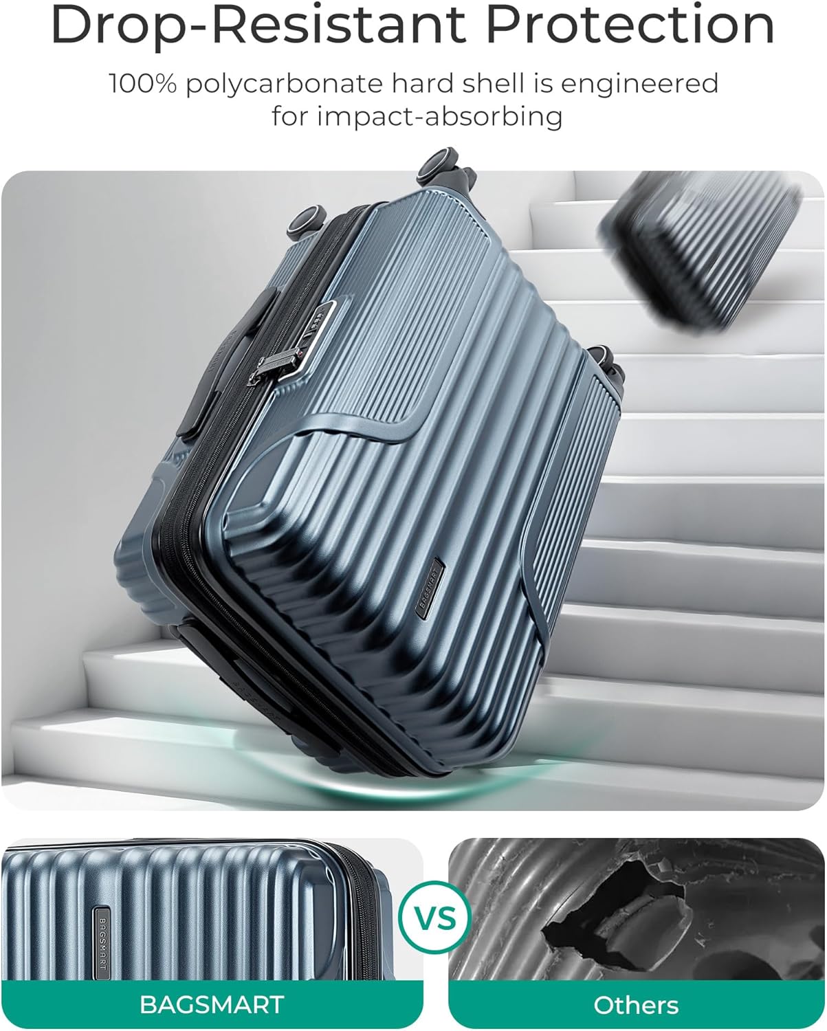 BAGSMART Expandable Carry On Luggage 22x14x9 Airline Approved, Carry On Suitcase with Spinner Wheels, Hardside Polycarbonate Rolling Travel Luggage with TSA Lock 20-Inch Carry-On, Blue - Image 7