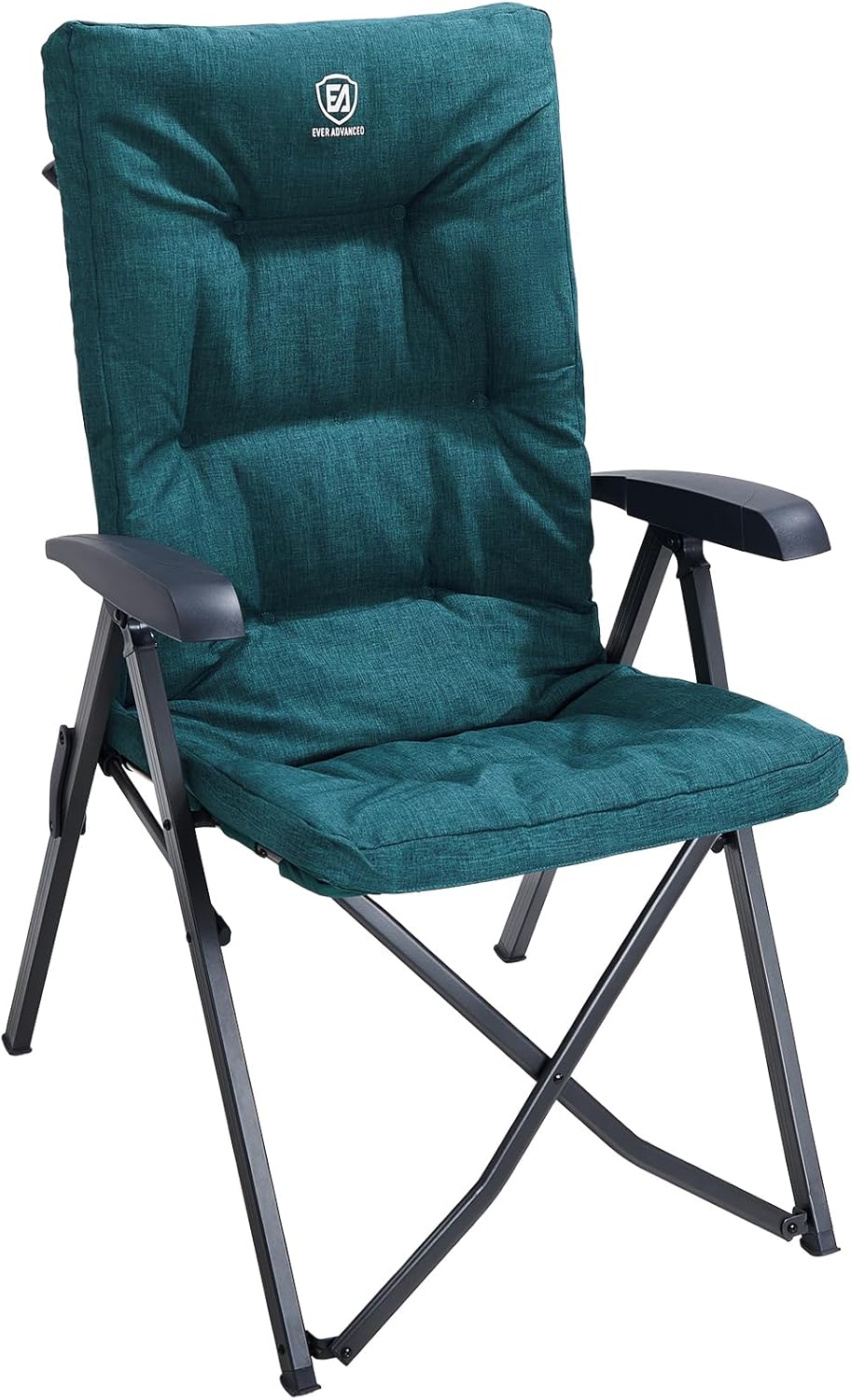 EVER ADVANCED Folding Camping Recliner Chair Fully Padded with Adjustable High Back Support Portable for Adults Patio Reclining Chair Green