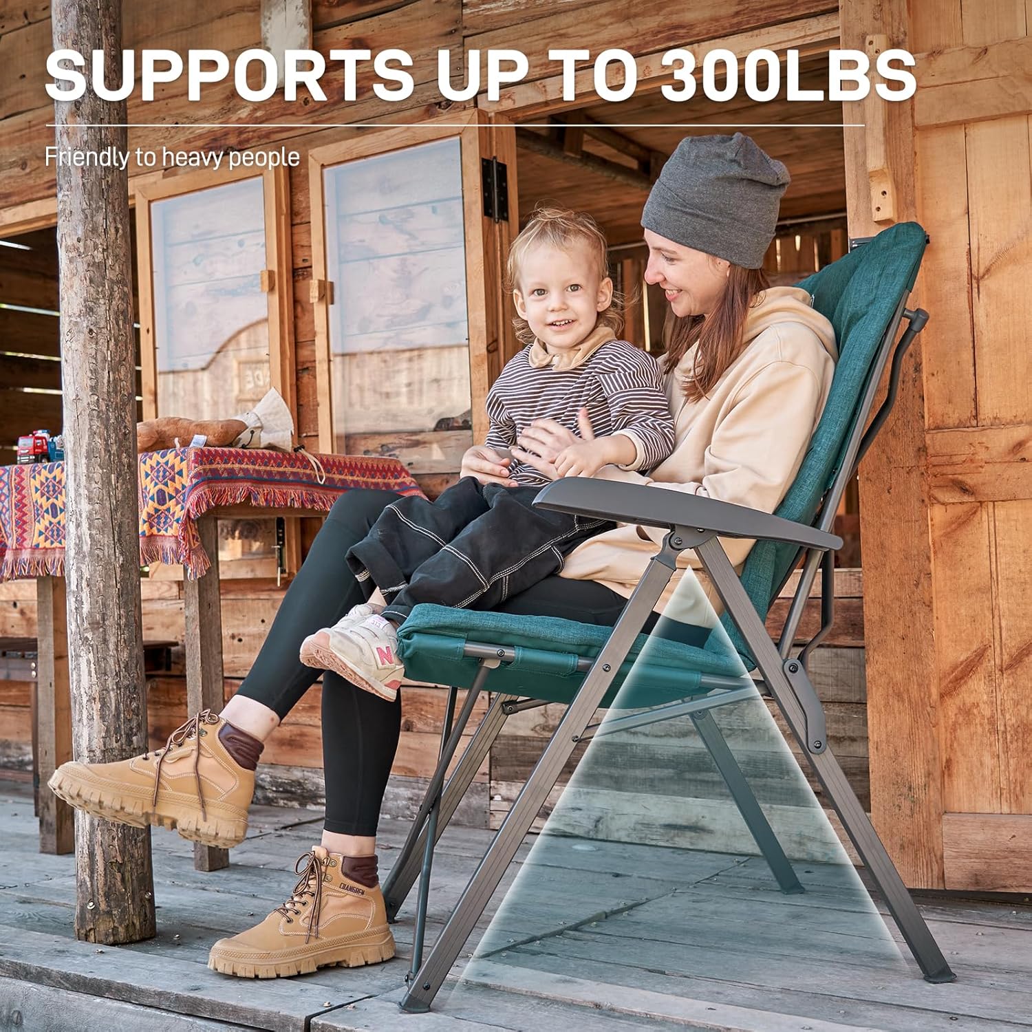 EVER ADVANCED Folding Camping Recliner Chair Fully Padded with Adjustable High Back Support Portable for Adults Patio Reclining Chair Green - Image 6