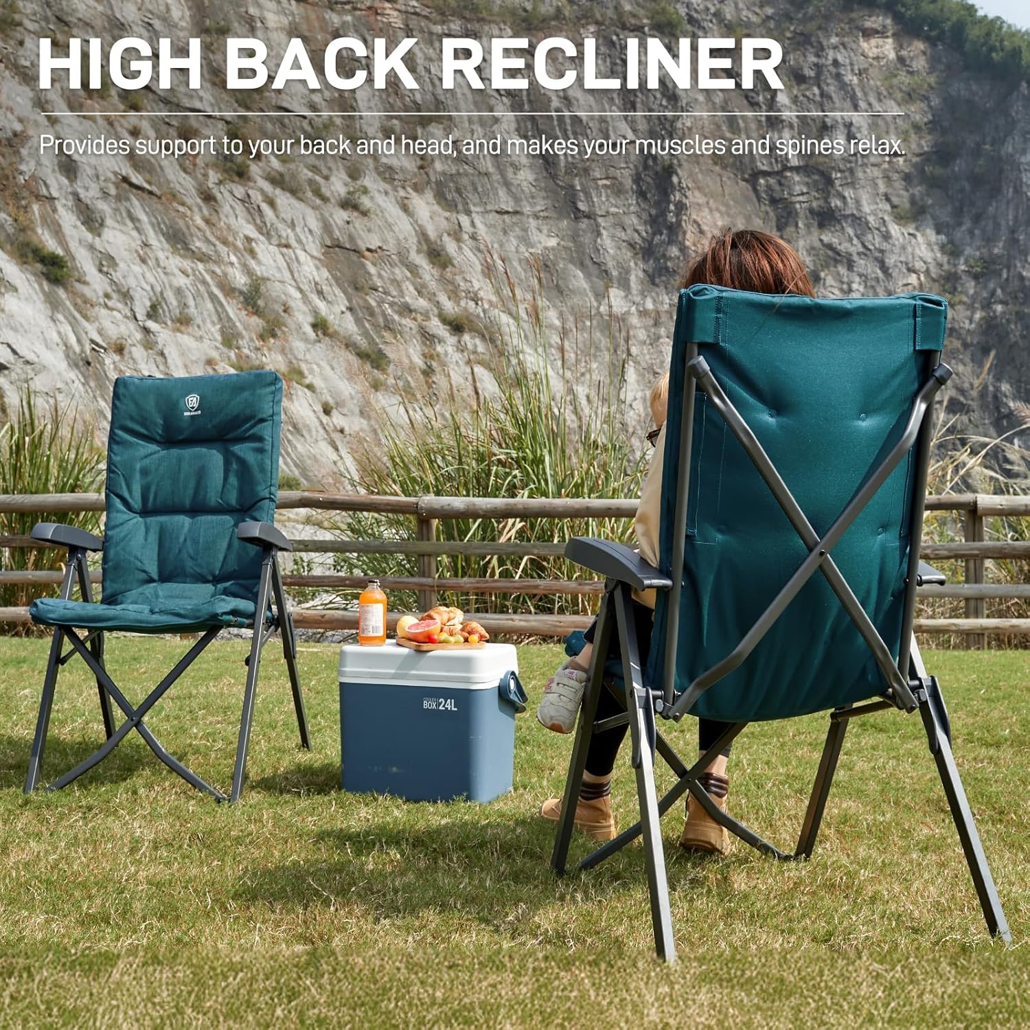 EVER ADVANCED Folding Camping Recliner Chair Fully Padded with Adjustable High Back Support Portable for Adults Patio Reclining Chair Green - Image 7