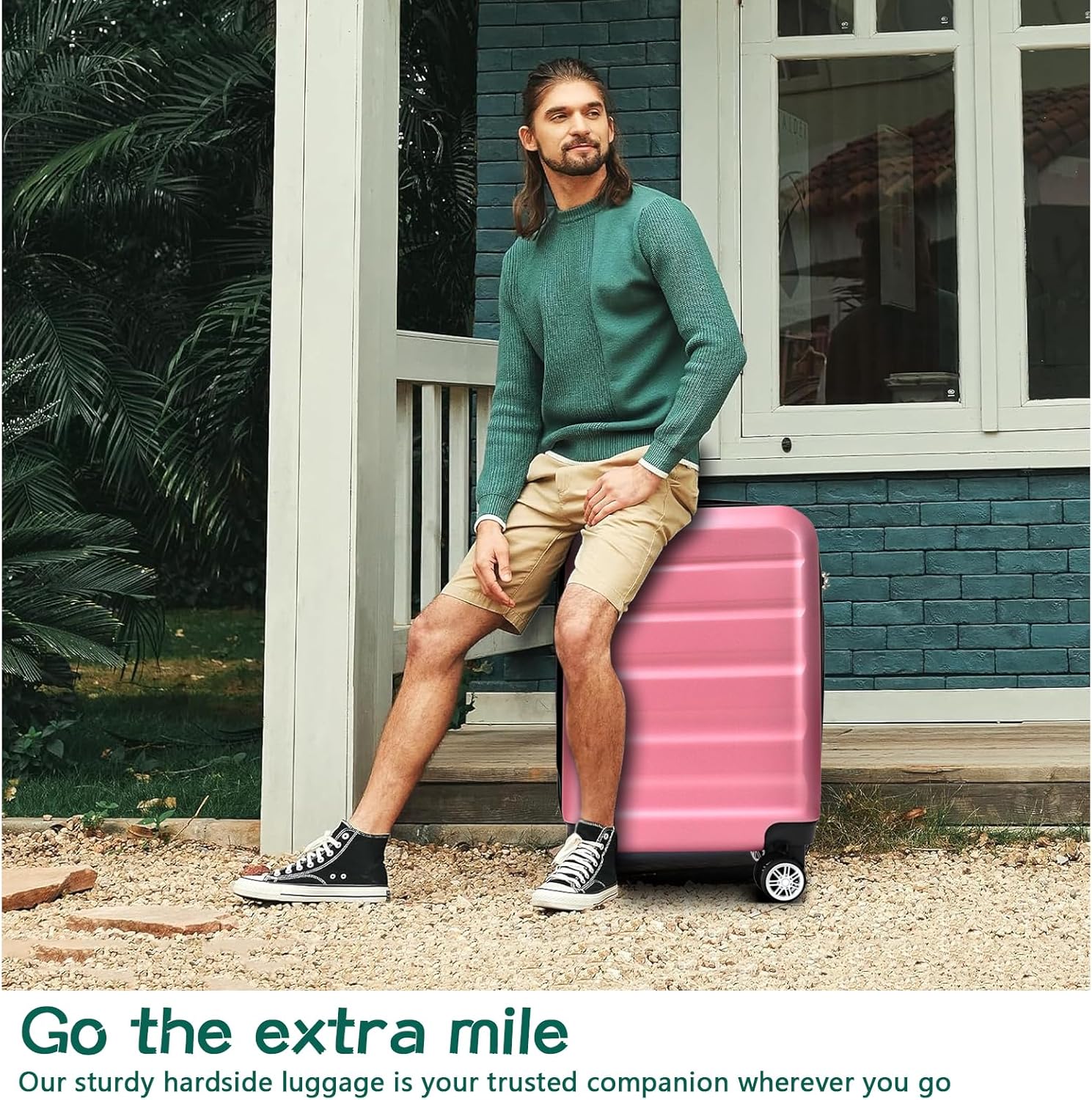 HOUAGI 3 Piece Luggage Sets,Hardshell 3pcs Suitcase Sets,Hardshell Luggage Sets with Spinner Wheels,Lightweight Travel Checked Luggage Sets,20in/24in/28in,Pink - Image 3