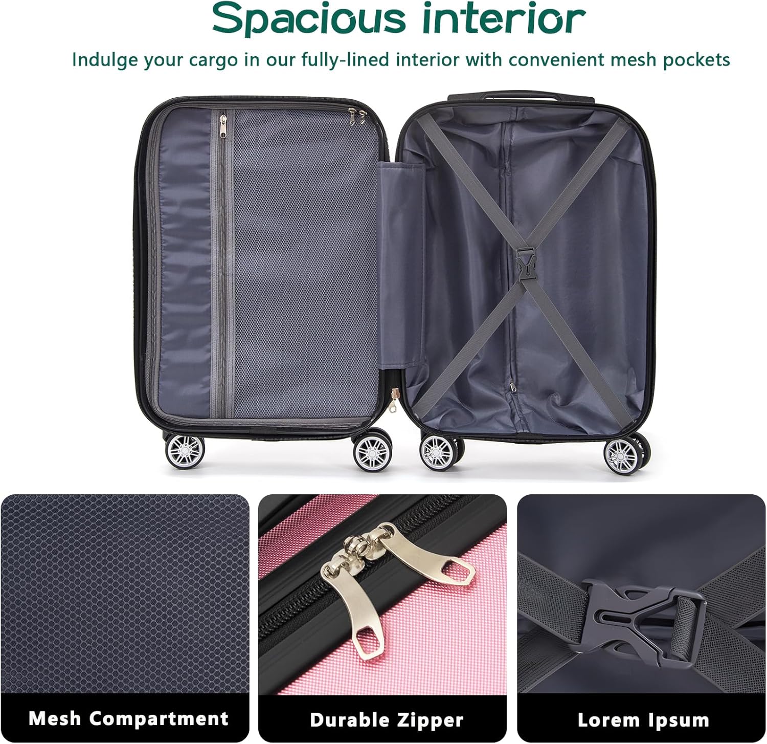 HOUAGI 3 Piece Luggage Sets,Hardshell 3pcs Suitcase Sets,Hardshell Luggage Sets with Spinner Wheels,Lightweight Travel Checked Luggage Sets,20in/24in/28in,Pink - Image 4