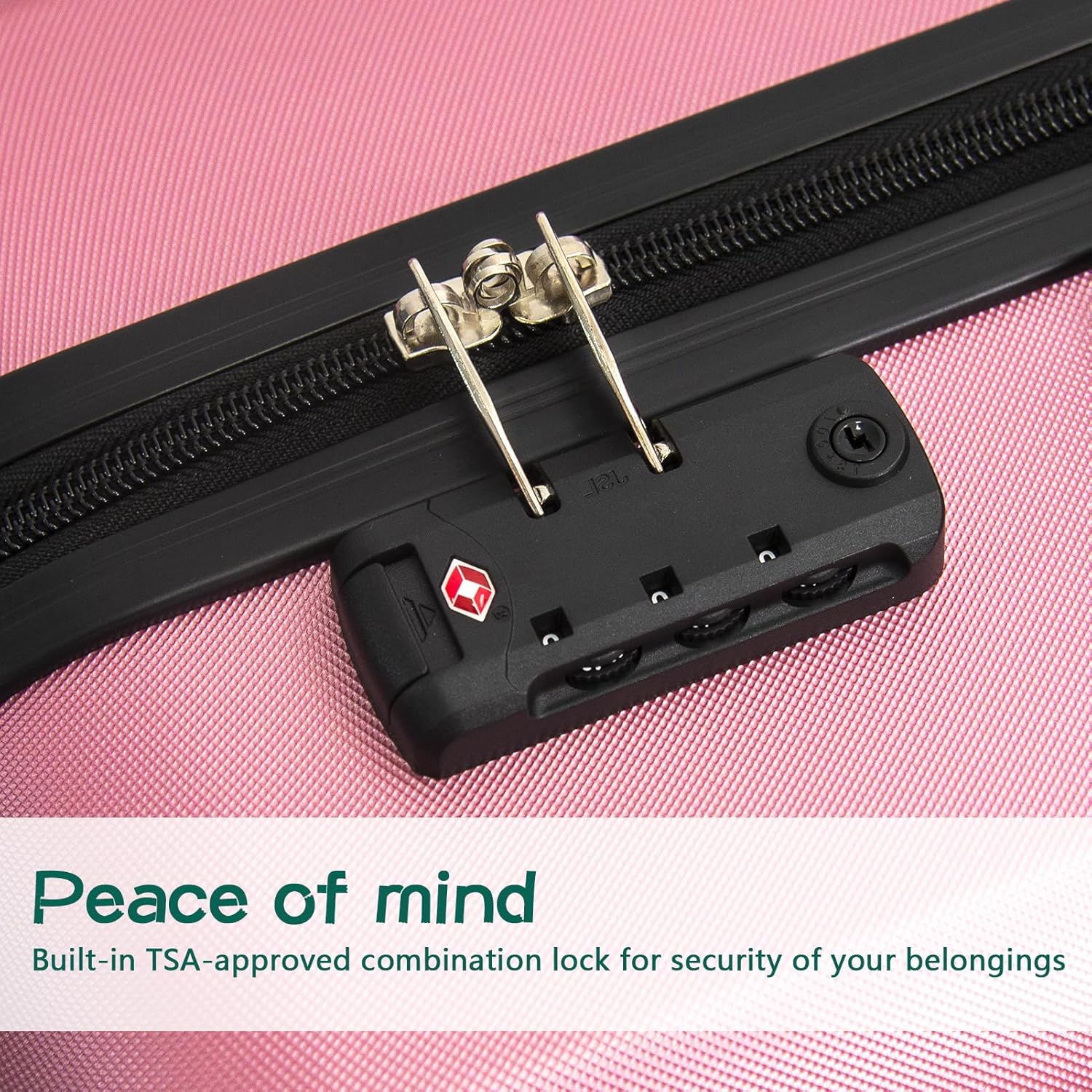 HOUAGI 3 Piece Luggage Sets,Hardshell 3pcs Suitcase Sets,Hardshell Luggage Sets with Spinner Wheels,Lightweight Travel Checked Luggage Sets,20in/24in/28in,Pink - Image 5