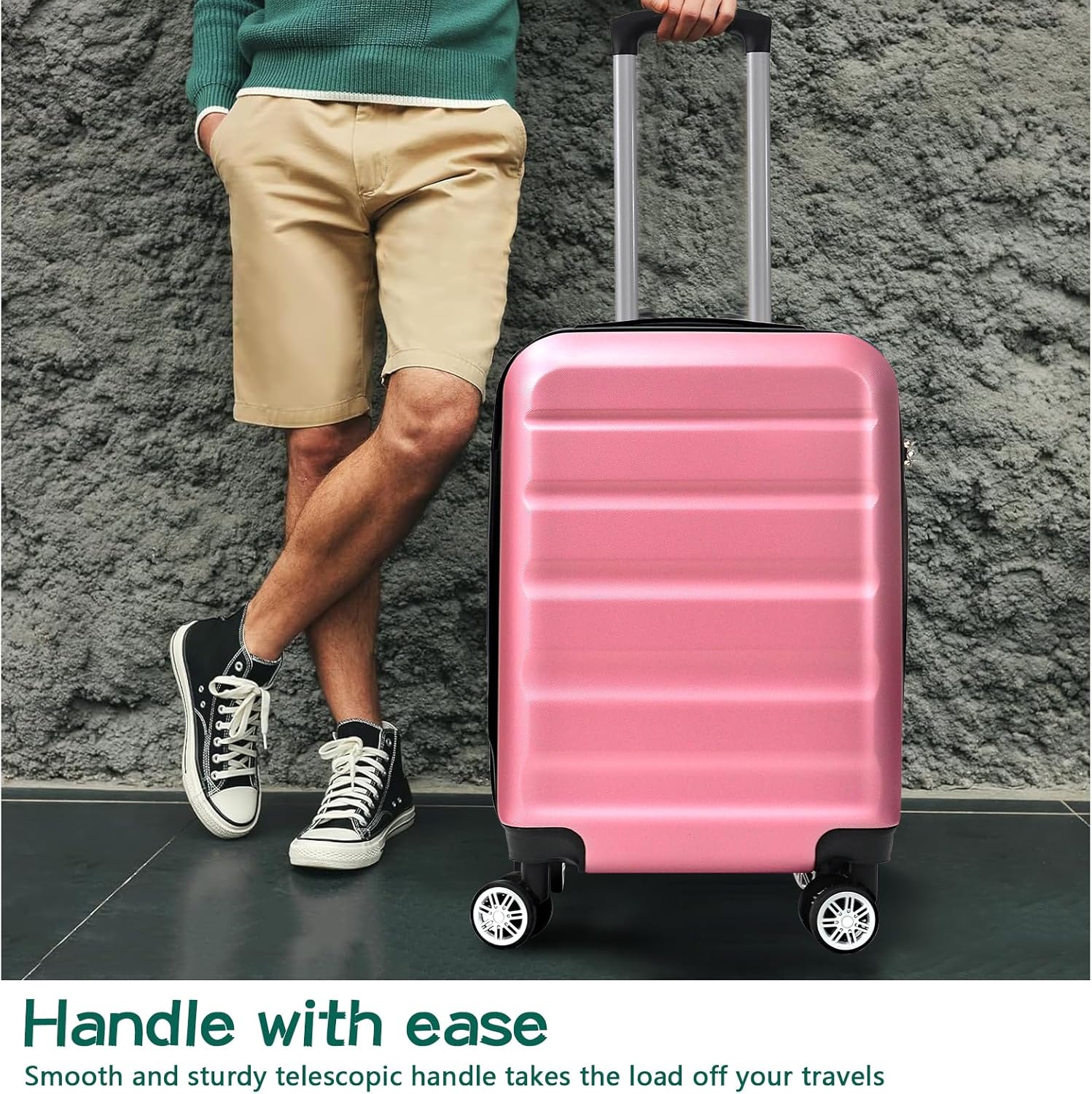 HOUAGI 3 Piece Luggage Sets,Hardshell 3pcs Suitcase Sets,Hardshell Luggage Sets with Spinner Wheels,Lightweight Travel Checked Luggage Sets,20in/24in/28in,Pink - Image 6