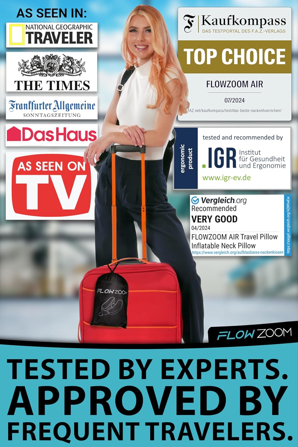 Inflatable Travel Pillows for Airplanes - Hooded Travel Neck Pillow Airplane - Adjustable Airplane Travel Pillow with Hood for Long Flight - Plane Pillow - Flight Pillow - Size L, Silver gray - Image 5