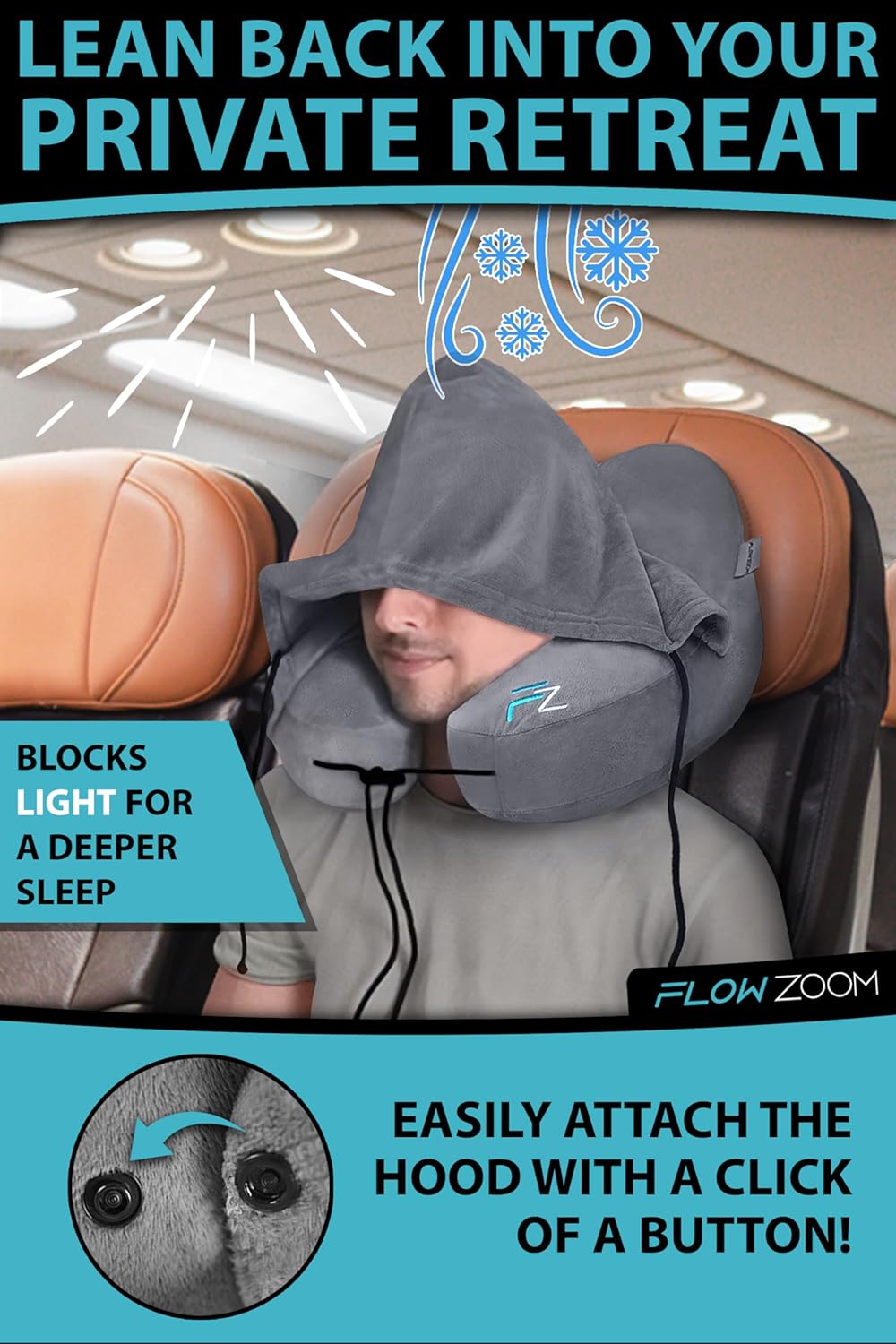 Inflatable Travel Pillows for Airplanes - Hooded Travel Neck Pillow Airplane - Adjustable Airplane Travel Pillow with Hood for Long Flight - Plane Pillow - Flight Pillow - Size L, Silver gray - Image 6