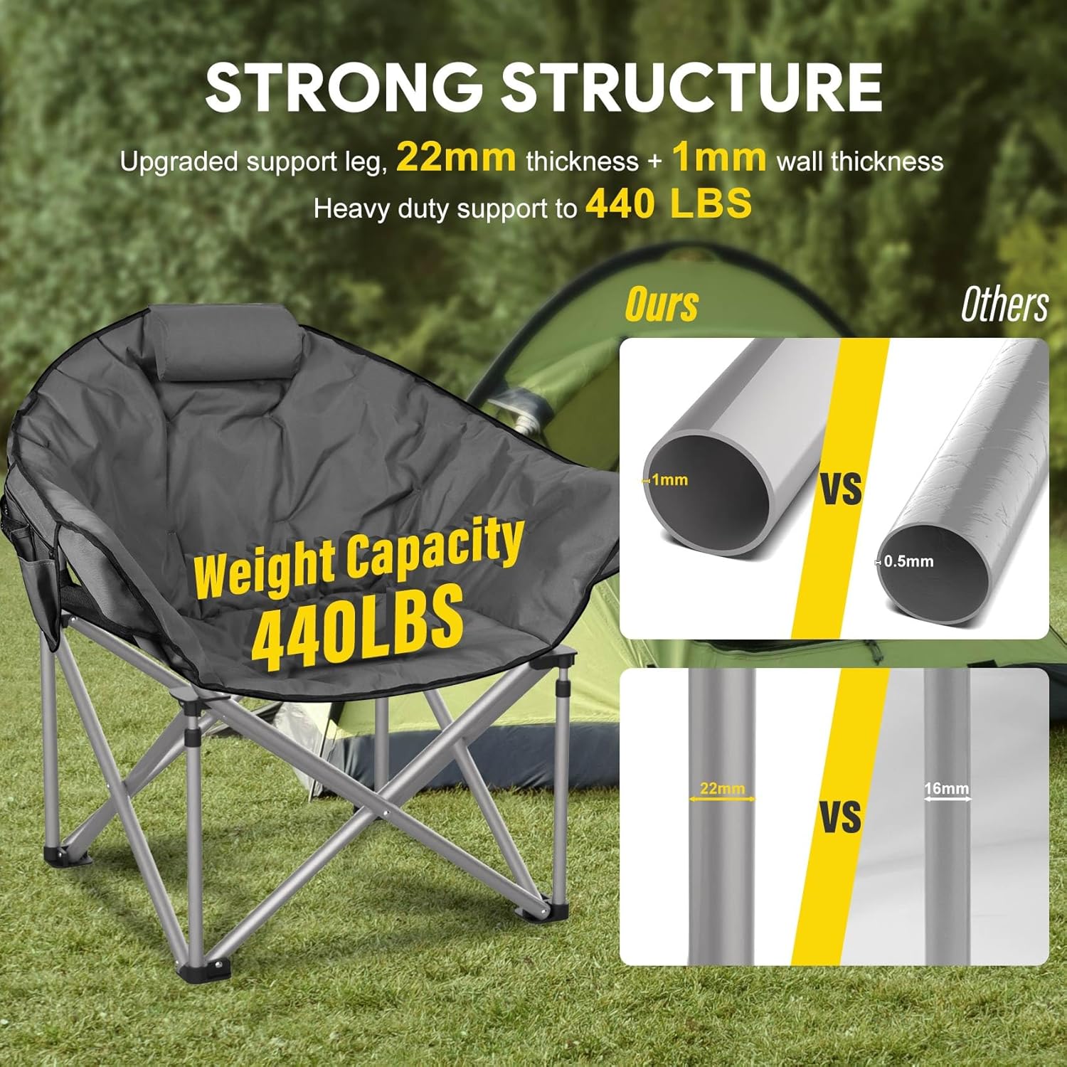 Slendor Heated Camping Chair Oversized, Portable Heated Chair Outdoor Sports with Backrest, High Back, Pillow, 3 Heat Levels, Folding Lawn Patio Lounge Chair, Supports 440 lbs - Image 4