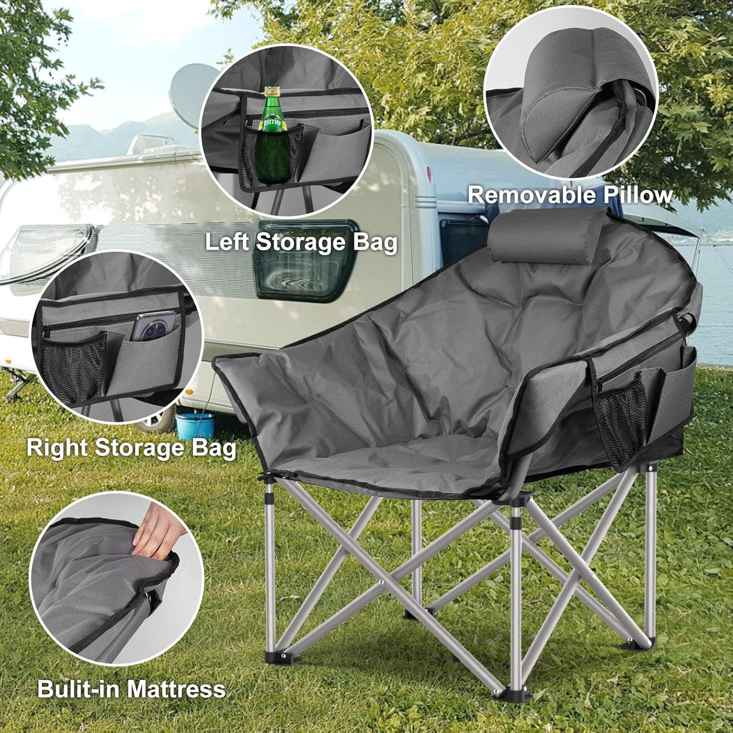 Slendor Heated Camping Chair Oversized, Portable Heated Chair Outdoor Sports with Backrest, High Back, Pillow, 3 Heat Levels, Folding Lawn Patio Lounge Chair, Supports 440 lbs - Image 6