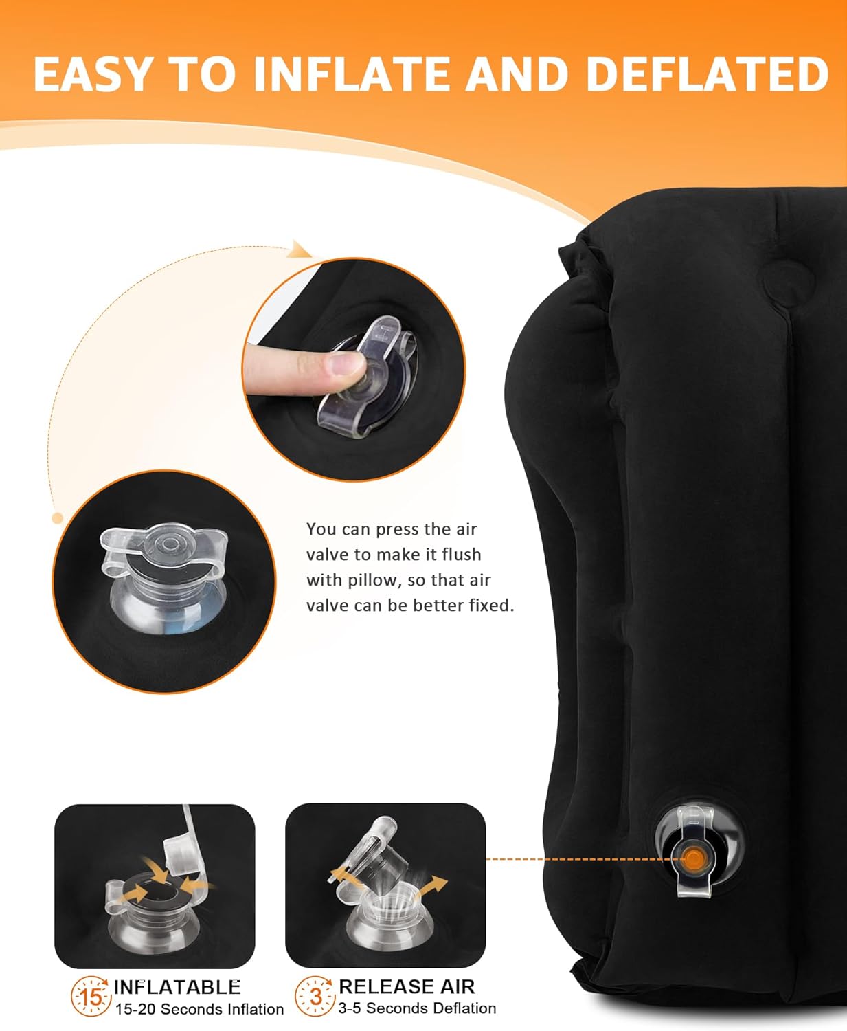 Sunany Travel Pillow, Inflatable Neck Pillow Used for Airplanes/Cars/Buses/Trains/Office Napping with Eye Mask/Earplugs (Balck) - Image 6