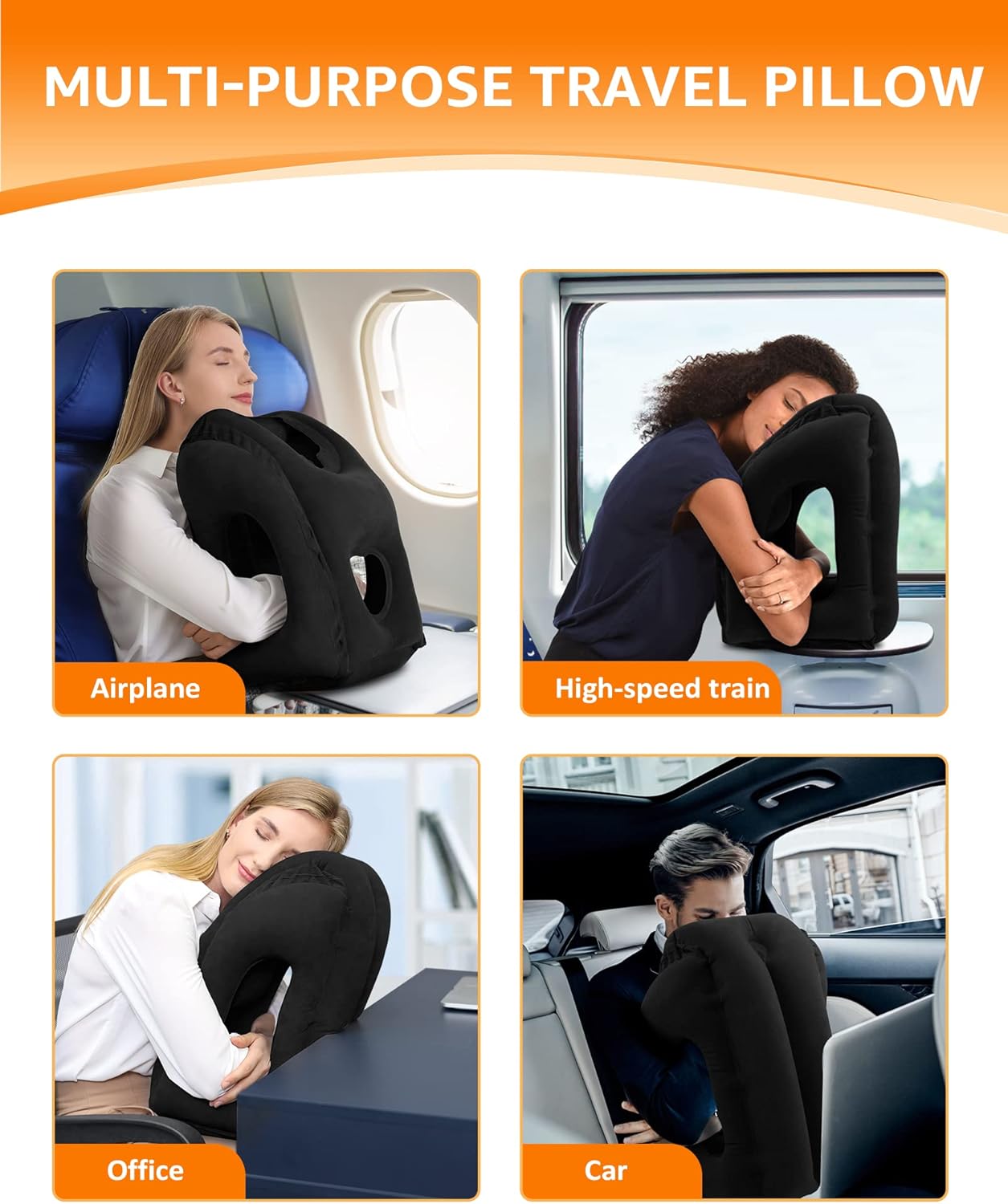 Sunany Travel Pillow, Inflatable Neck Pillow Used for Airplanes/Cars/Buses/Trains/Office Napping with Eye Mask/Earplugs (Balck) - Image 7